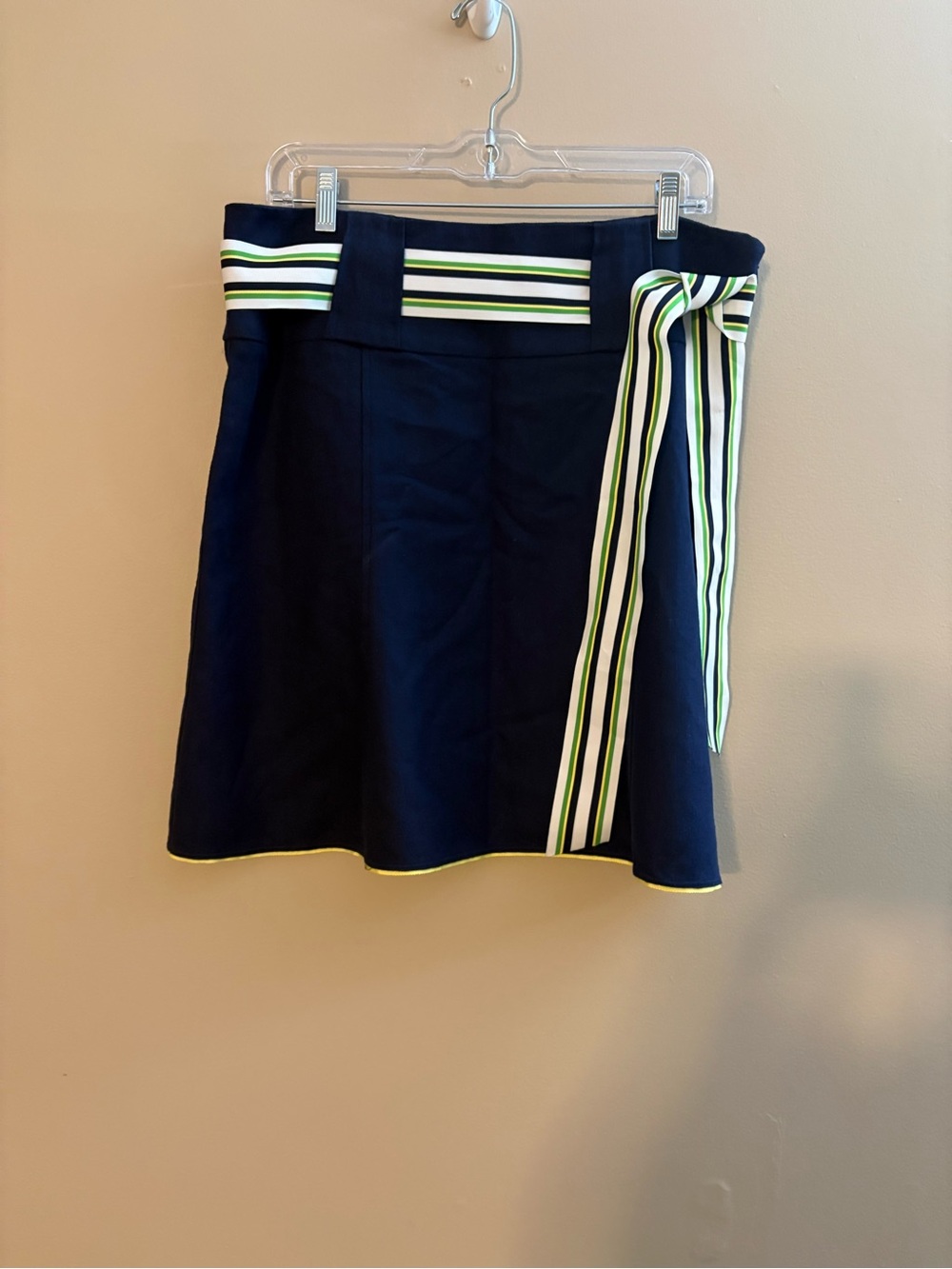 Lilly Pulitzer Navy A-Line Skirt with Green-Striped Waist Tie